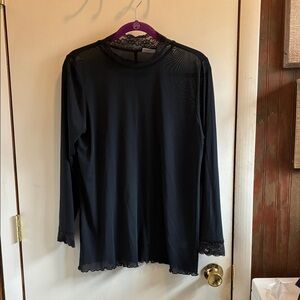 LOGO by Lori Goldstein Black Lace-Trim Long Sleeve Tee